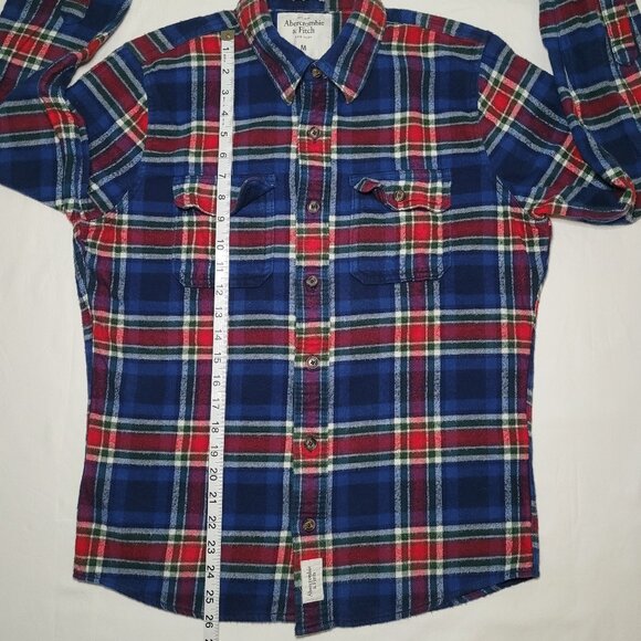 Abercrombie & Fitch Plaid Button Up Flannel Blue Red Green Mens Size M Muscle - Picture 5 of 9